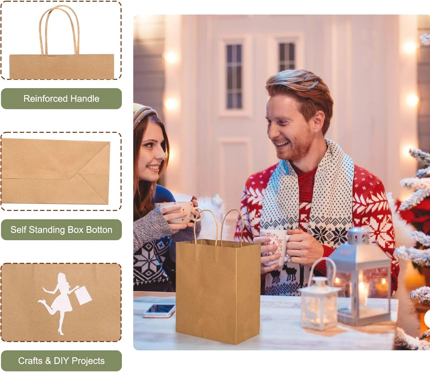 Brothersbox Brown Paper Bags with Handles Bulk 100PCS Kraft Paper Gift Bags, 8x4.76x10 Inch Medium Size, Perfect for Crafts, Gifts, To-Go Orders, and Eco-Friendly Use