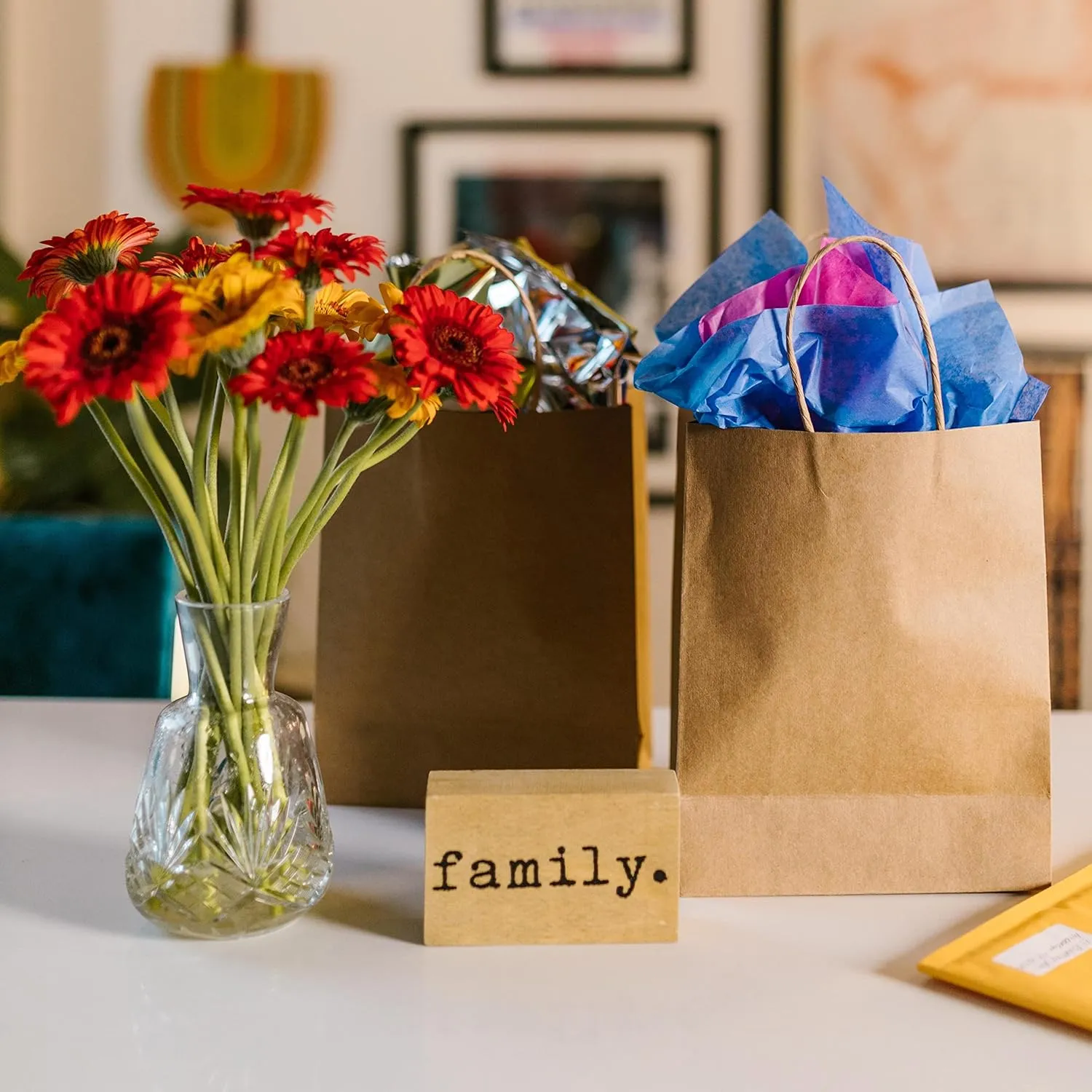 Brothersbox Small Brown Kraft Paper Bags with Handles 100PCS - 5.25*3.25*8 Inch Bags for Birthday Party Grocery Retail Shopping Business