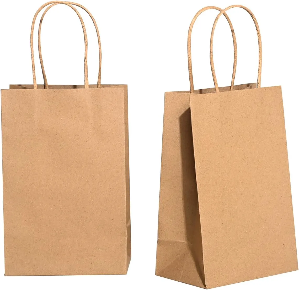 Brothersbox Small Brown Kraft Paper Bags with Handles 100PCS - 5.25*3.25*8 Inch Bags for Birthday Party Grocery Retail Shopping Business