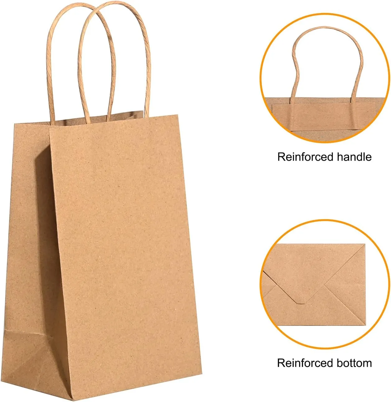 Brothersbox Small Brown Kraft Paper Bags with Handles 100PCS - 5.25*3.25*8 Inch Bags for Birthday Party Grocery Retail Shopping Business