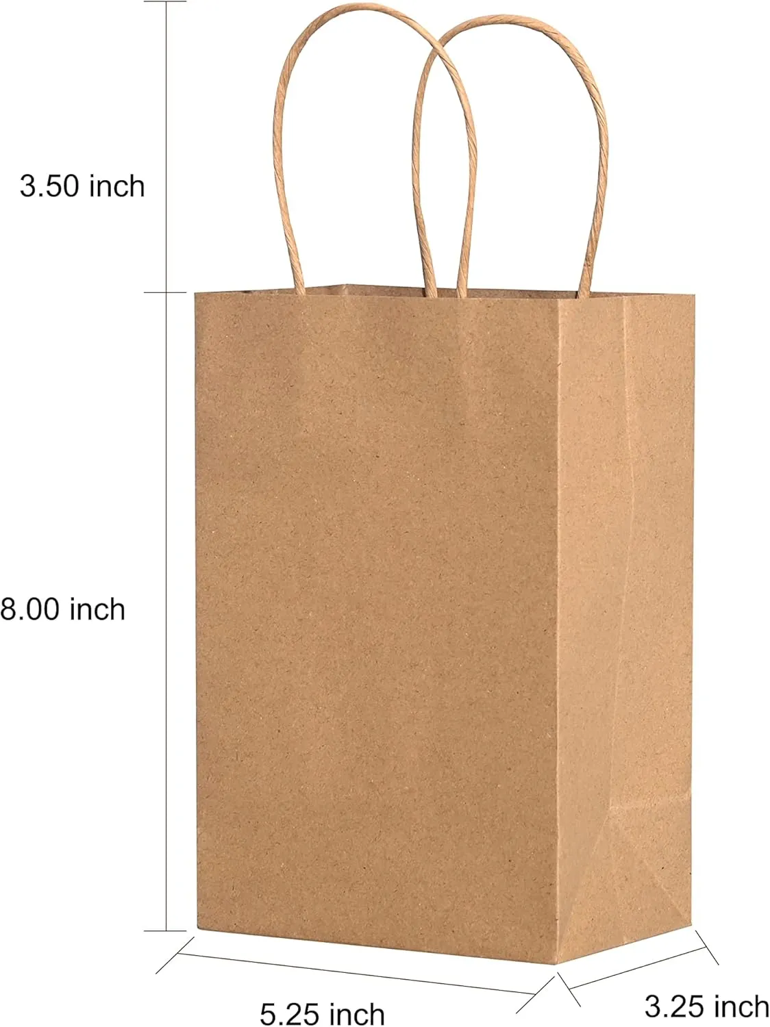 Brothersbox Small Brown Kraft Paper Bags with Handles 100PCS - 5.25*3.25*8 Inch Bags for Birthday Party Grocery Retail Shopping Business