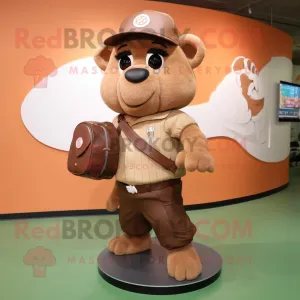 Brown Baseball Glove mascot costume character dressed with a Vest and Messenger bags, Large
