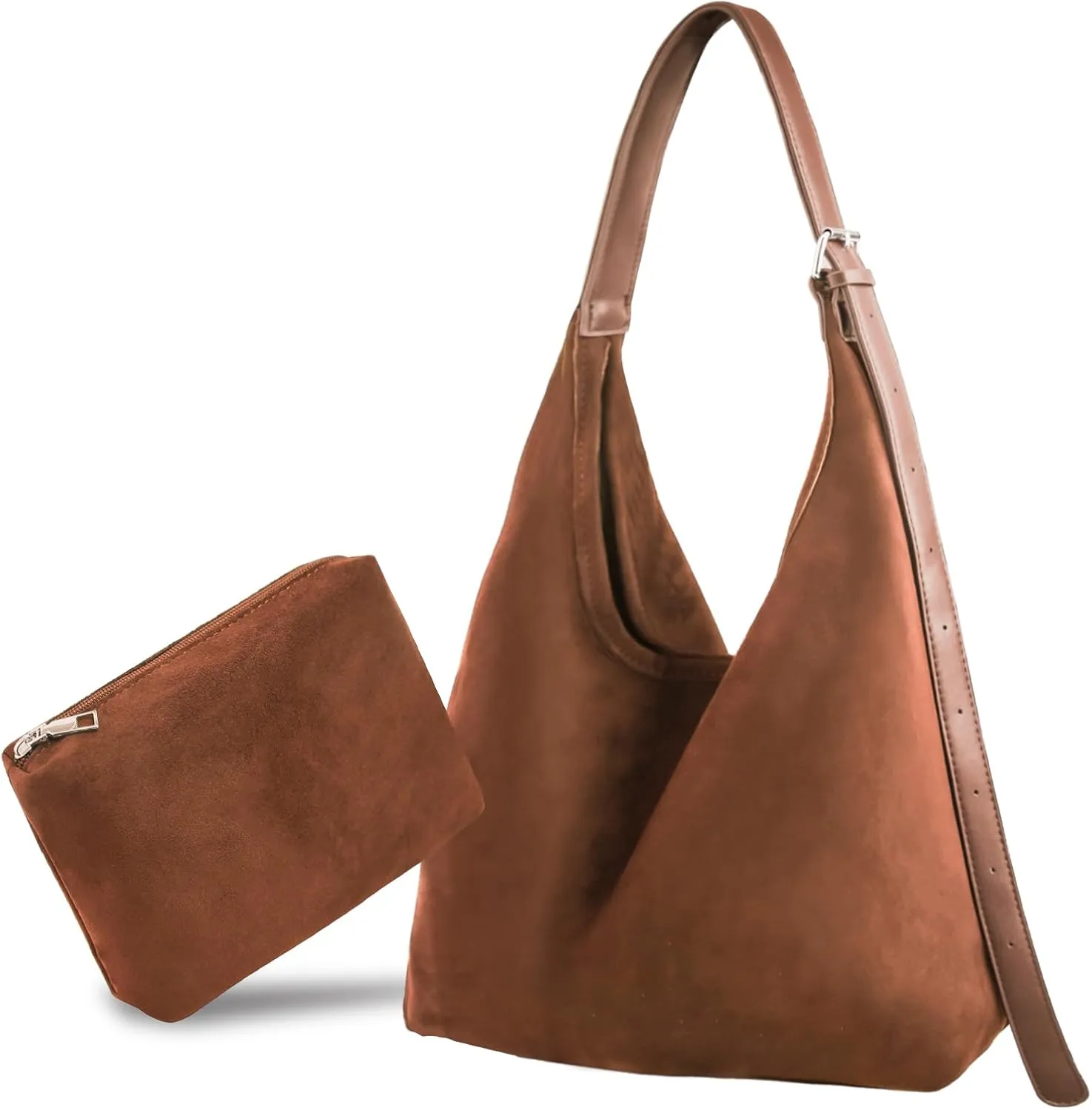 Brown Suede Bags for Women - 2024 New Adjustable Strap Brown Suede Hobo Tote Tote Handbag, Fall Suede Purse with Pouch