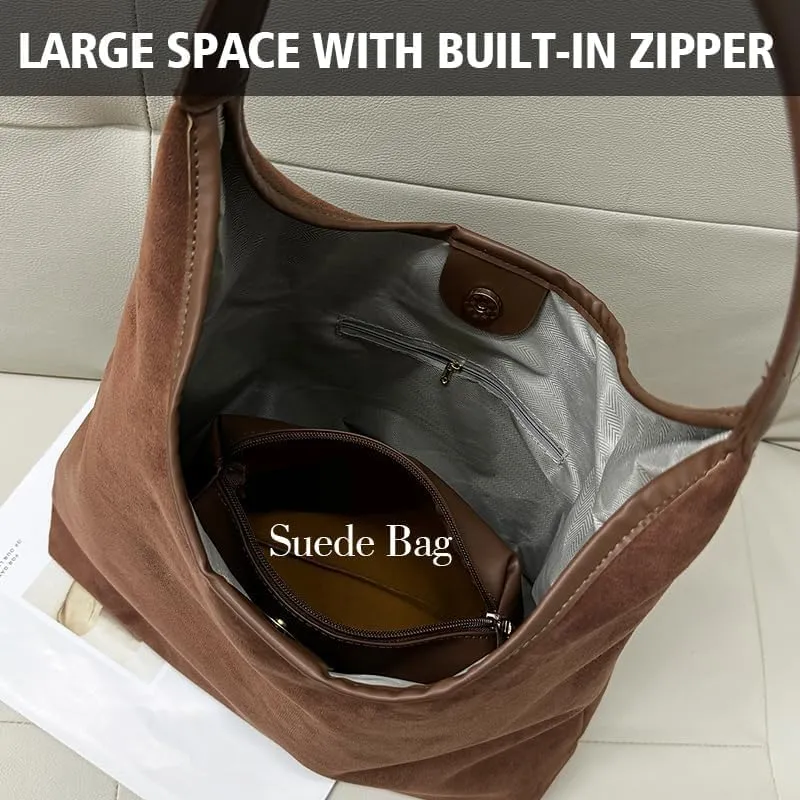 Brown Suede Bags for Women 2024 New Brown Suede Tote Bag for Women Suede Bag Brown Suede Purse Bag