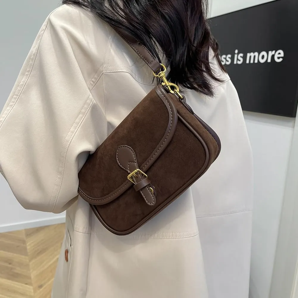 Brown Suede Crossbody Bag - Trendy Satchel Purse for Women - Burgundy Wine Color - Fall