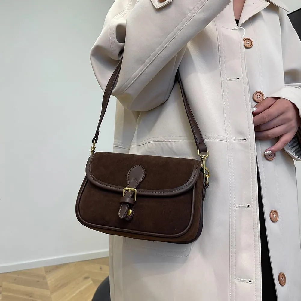 Brown Suede Crossbody Bag - Trendy Satchel Purse for Women - Burgundy Wine Color - Fall