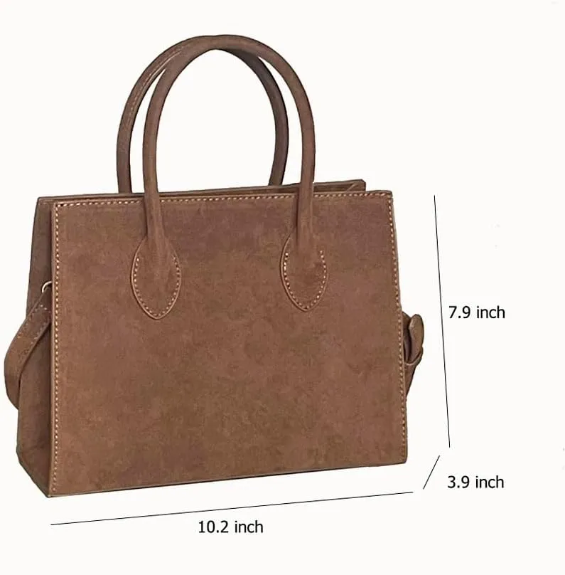 Brown Suede Handbag Top Handle Purses for Women Work Tote Bags