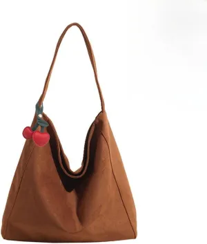 Brown Suede Tote Bag for Women - Retro Shoulder Bag for Office, Everyday, Shopping, Travelling
