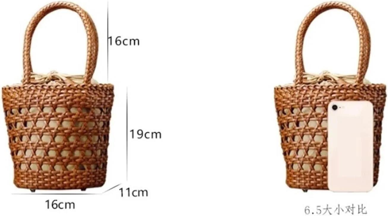 Bucket Women's Bag Messenger Shoulder Cowhide Hollow Woven Summer Casual Inner Fabric Vintag Shopping Bag