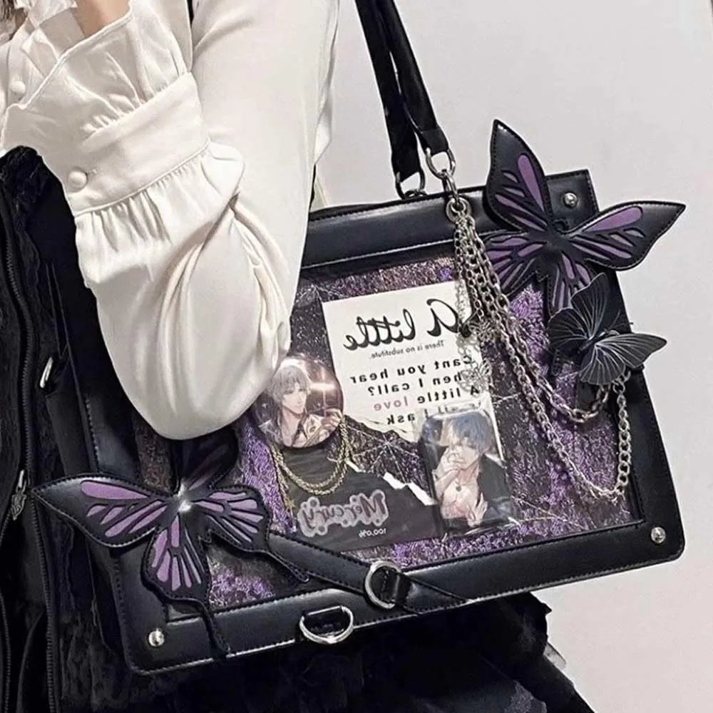 Butterfly Handbag, Large Capacity Square Handbag, Gothic Spider Web Black Series Leather Bag