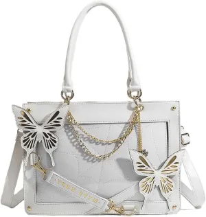 Butterfly Handbag, Large Capacity Square Handbag, Gothic Spider Web Black Series Leather Bag