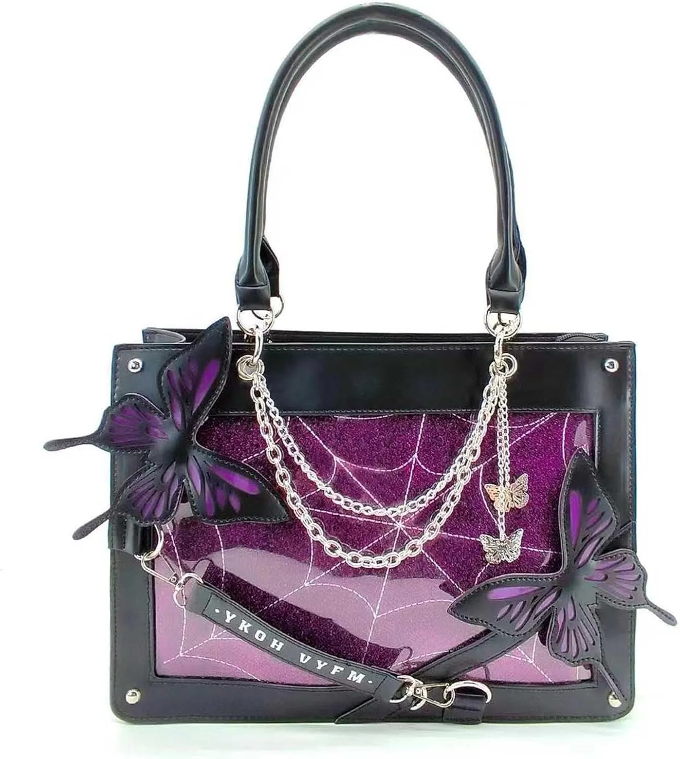 Butterfly Handbag, Large Capacity Square Handbag, Gothic Spider Web Black Series Leather Bag