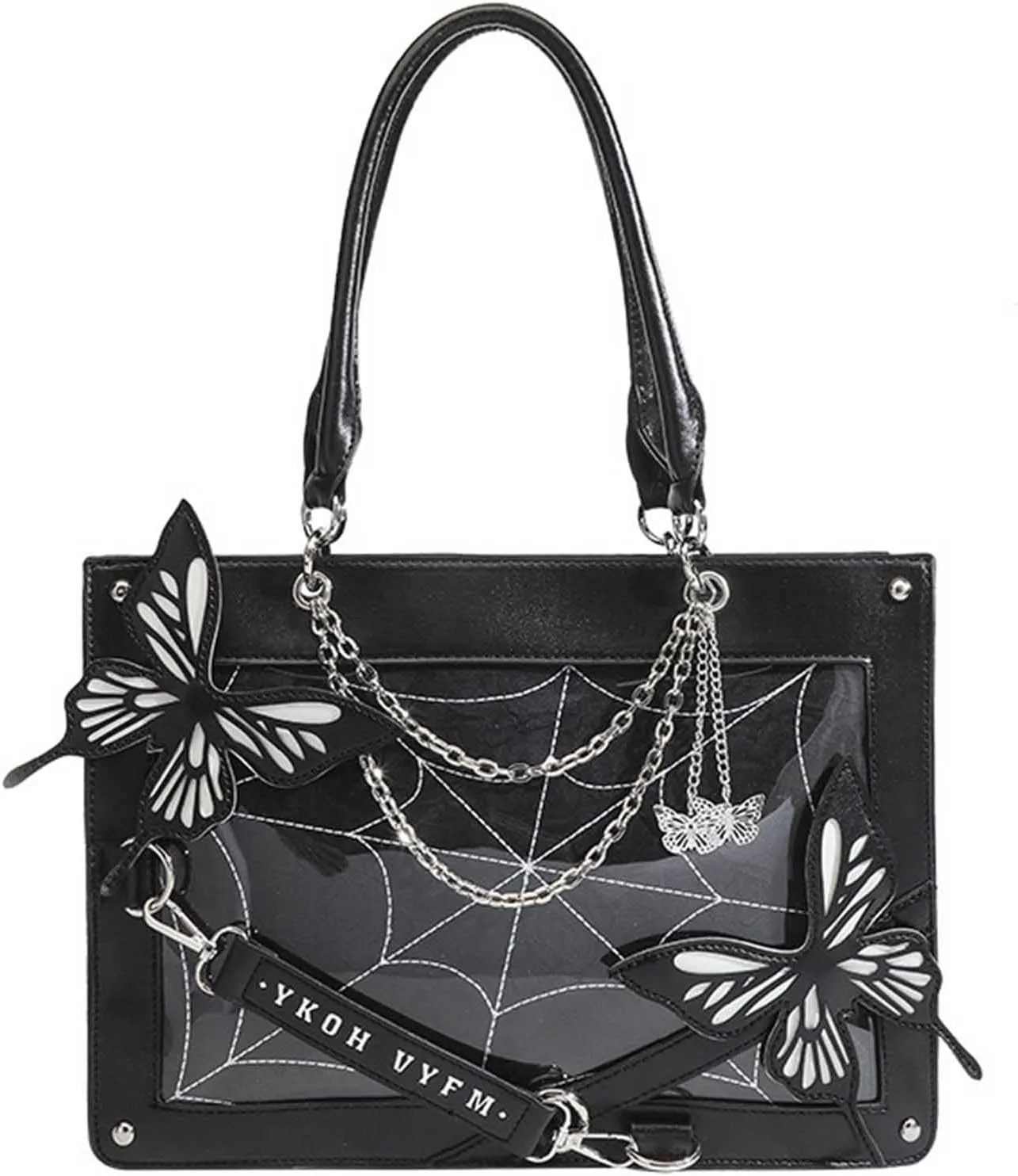 Butterfly Handbag, Large Capacity Square Handbag, Gothic Spider Web Black Series Leather Bag