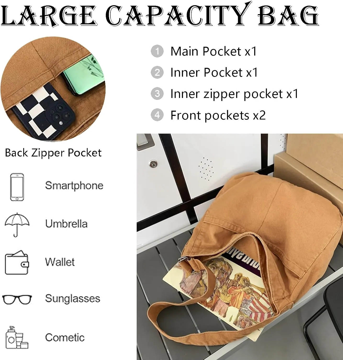 Canvas Crossbody Shoulder Bag Casual Hobo Bag Travel Tote Bag Messenger Bags Cute Large Purse for Women
