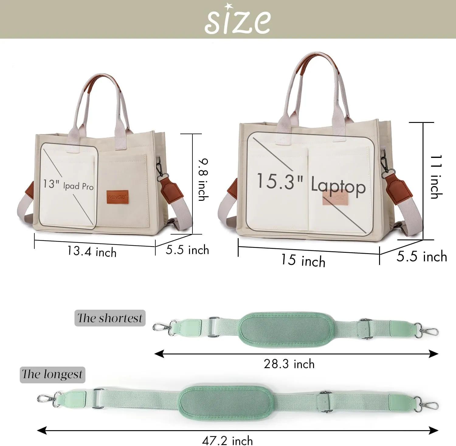 Canvas Tote Bag for Women,Large Totes Bags with Pockets,Womens Crossbody Purse Handbags for Travel Work Gift,2 Sizes