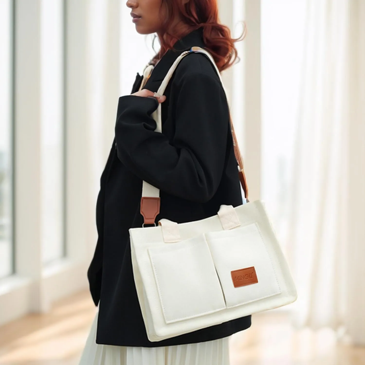 Canvas Tote Bag for Women,Large Totes Bags with Pockets,Womens Crossbody Purse Handbags for Travel Work Gift,2 Sizes