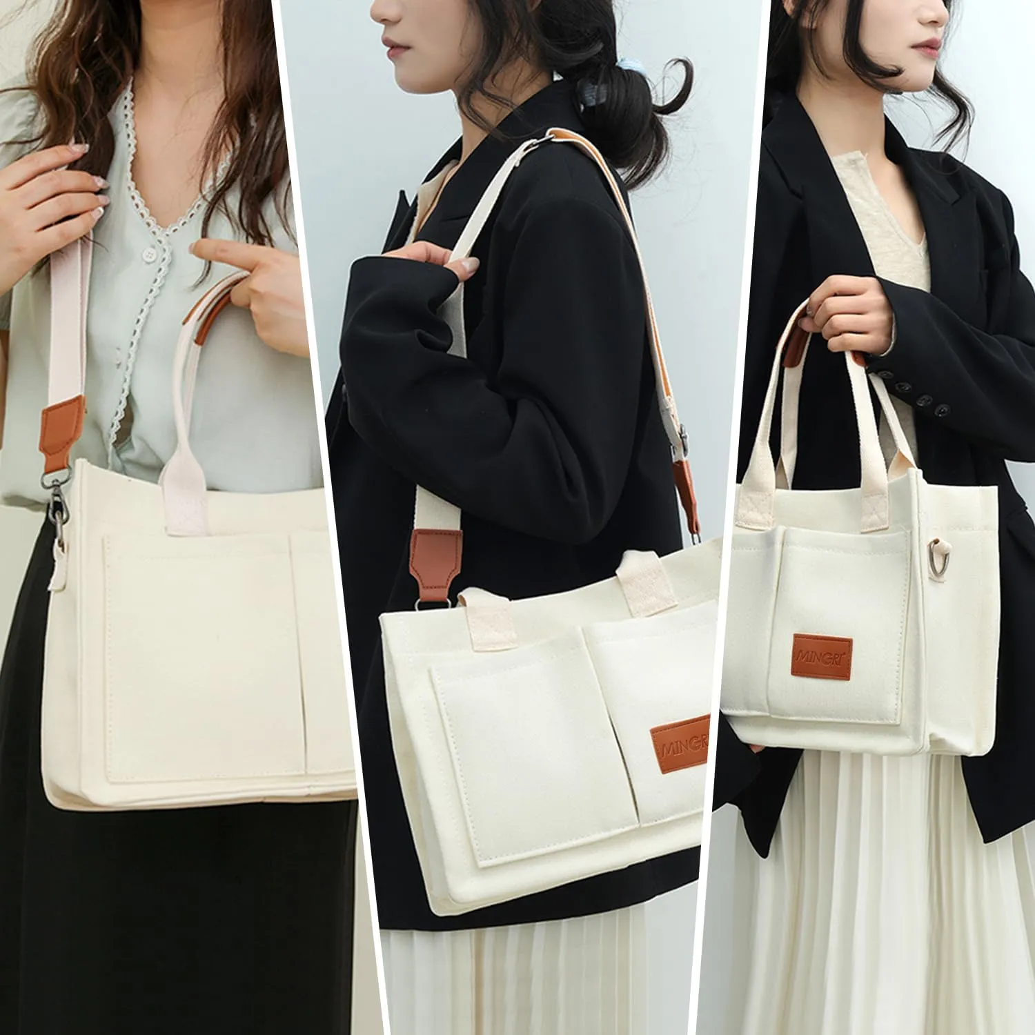 Canvas Tote Bag for Women,Large Totes Bags with Pockets,Womens Crossbody Purse Handbags for Travel Work Gift,2 Sizes