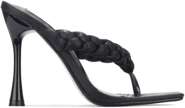 Cape Robbin Women's Square Open Toe Thong Sandal Stiletto Flip Flops Slip on High Heel Mule Shoes