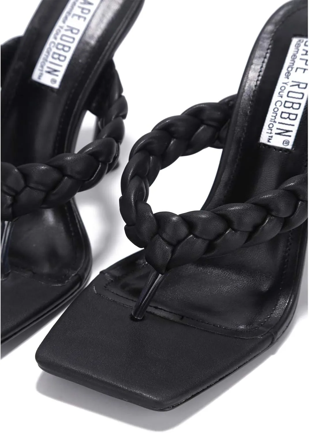 Cape Robbin Women's Square Open Toe Thong Sandal Stiletto Flip Flops Slip on High Heel Mule Shoes