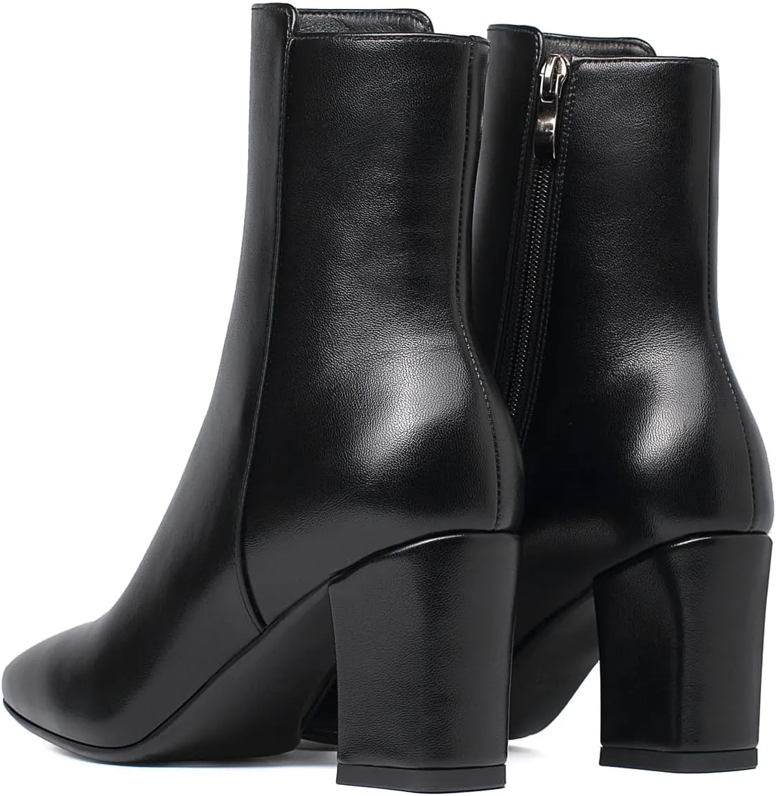 Caradise Womens High Chunky Heeled Boots Zip Up Square Toe Ankle Booties