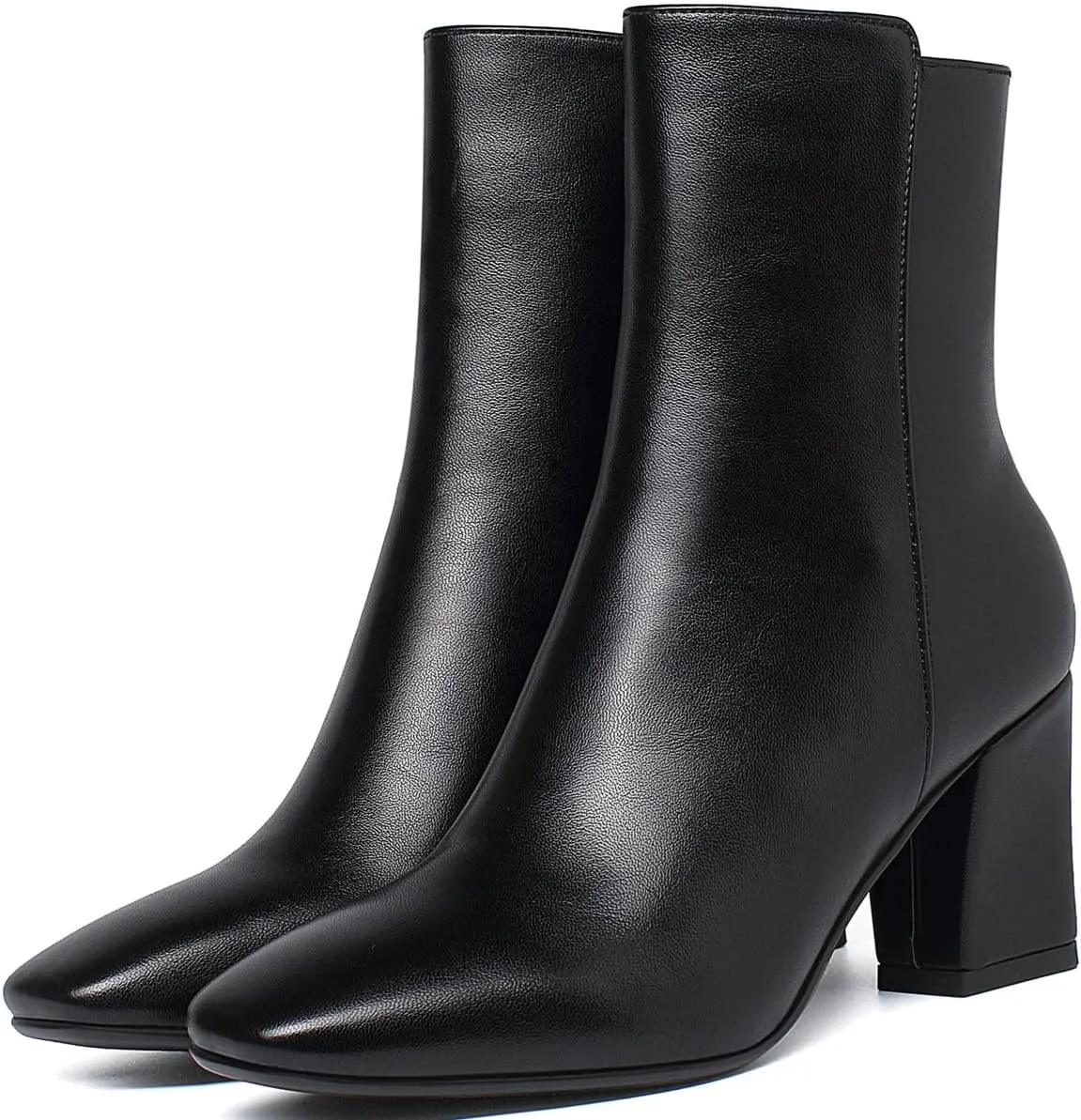 Caradise Womens High Chunky Heeled Boots Zip Up Square Toe Ankle Booties