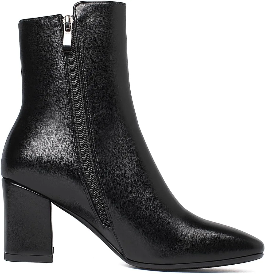 Caradise Womens High Chunky Heeled Boots Zip Up Square Toe Ankle Booties