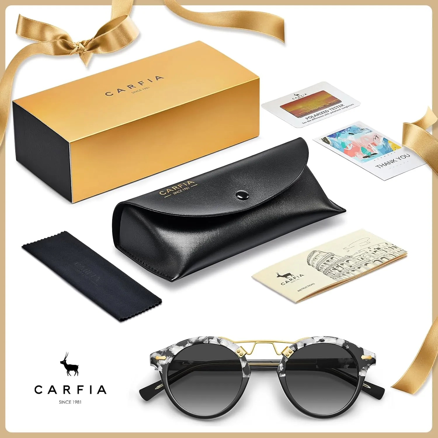CARFIA Double Bridge Small Acetate Sunglasses for Women Polarized, Retro Metal Brow Ladies Sunnies Fashion Round Eyewears
