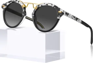 CARFIA Double Bridge Small Acetate Sunglasses for Women Polarized, Retro Metal Brow Ladies Sunnies Fashion Round Eyewears