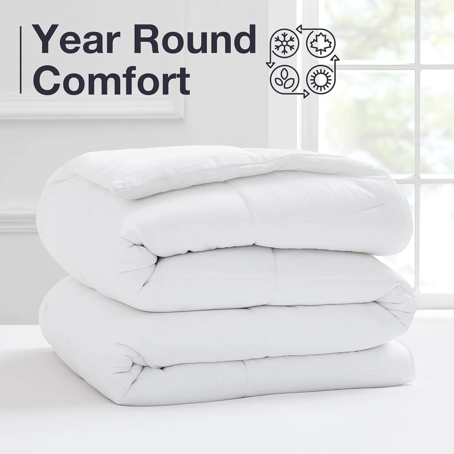 CASUAL LIVING Duvet Insert California King Comforter Cooling Blanket Lightweight Hypoallergenic Reversible White Comforter Box Stitch Fluffy Bedding Down Alternative Machine Washable, Cal King, White