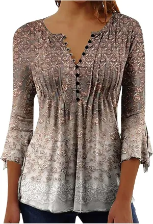Ceboyel Womens Elbow Sleeve Henley Shirt Button Up Tunic Tops Short Sleeve Dressy Casual Tee T-Shirt Ladies Spring Blouses