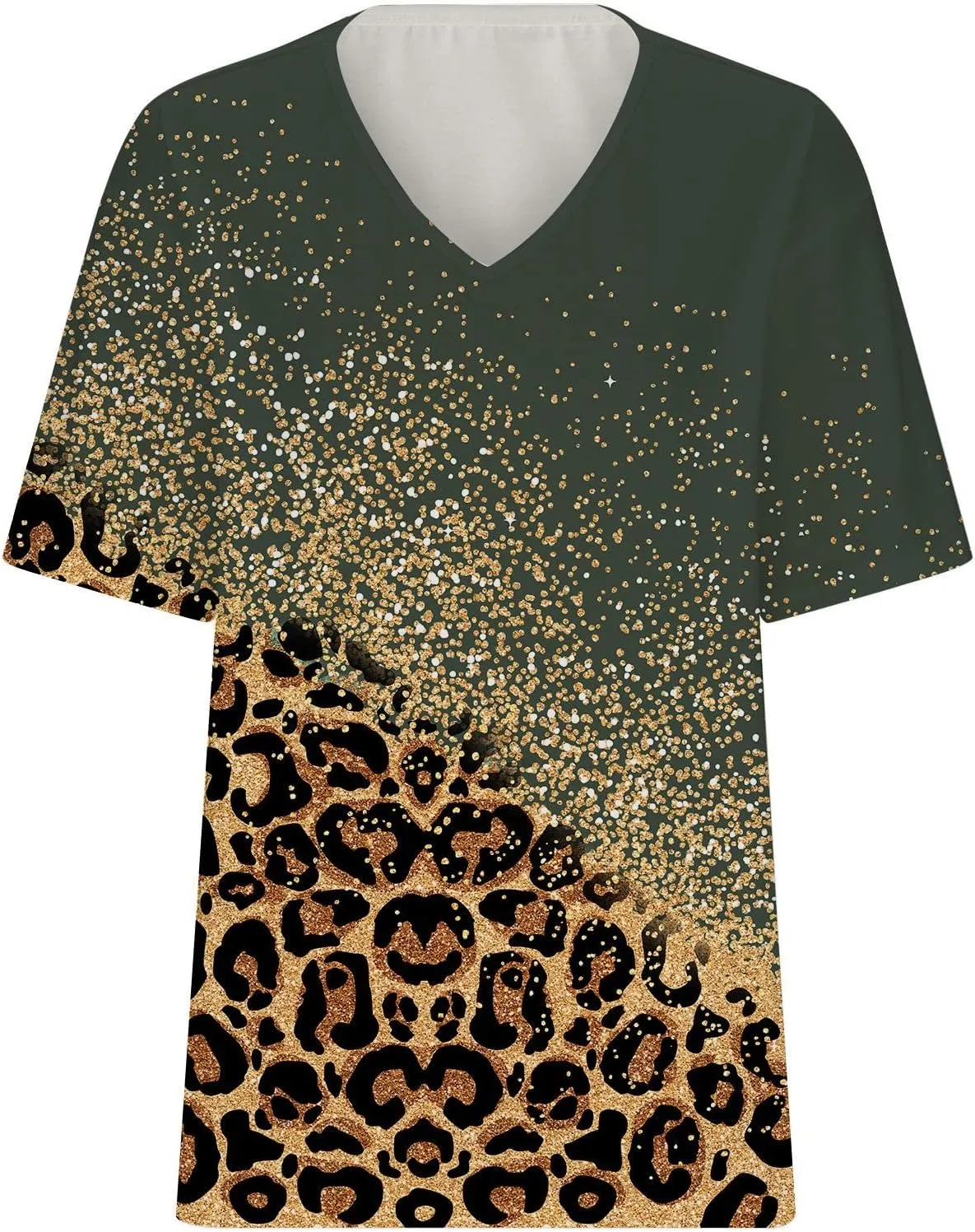 Ceboyel Womens Leopard Print Summer Blouse V Neck Tunic T Shirts Short Sleeve Casual Loose Tee Tops Flowy Ladies Outfits 2023