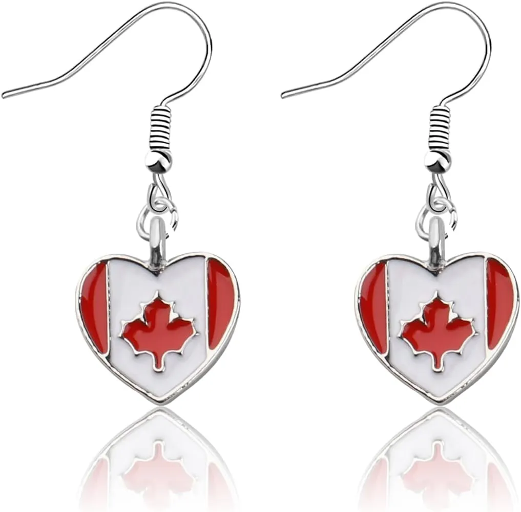 CENWA Canada Flag Heart Charm Earring/Keychain Flag Gift Canada Flag Gift National Flag Gift Canada Maple Leaf Jewelry