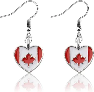 CENWA Canada Flag Heart Charm Earring/Keychain Flag Gift Canada Flag Gift National Flag Gift Canada Maple Leaf Jewelry
