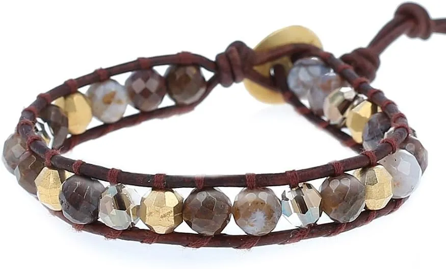 Chan Luu Mineral Stoneand Goldtone Bead Mix Single Wrap Bracelet Style