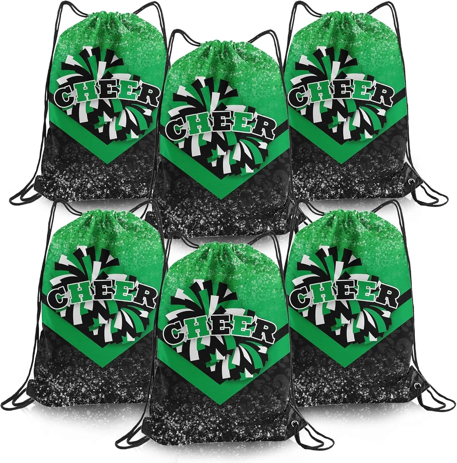 Cheer Drawstring Backpack 6Pcs Cheerleading Drawstring Gym Bag Cheer Accessories Cheerleader Gifts for Cheerleaders (Green&Black)