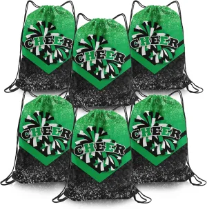Cheer Drawstring Backpack 6Pcs Cheerleading Drawstring Gym Bag Cheer Accessories Cheerleader Gifts for Cheerleaders (Green&Black)