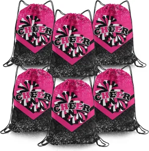 Cheer Drawstring Backpack 6Pcs Cheerleading Drawstring Gym Bag Cheer Accessories Cheerleader Gifts for Cheerleaders (Rose&Black)
