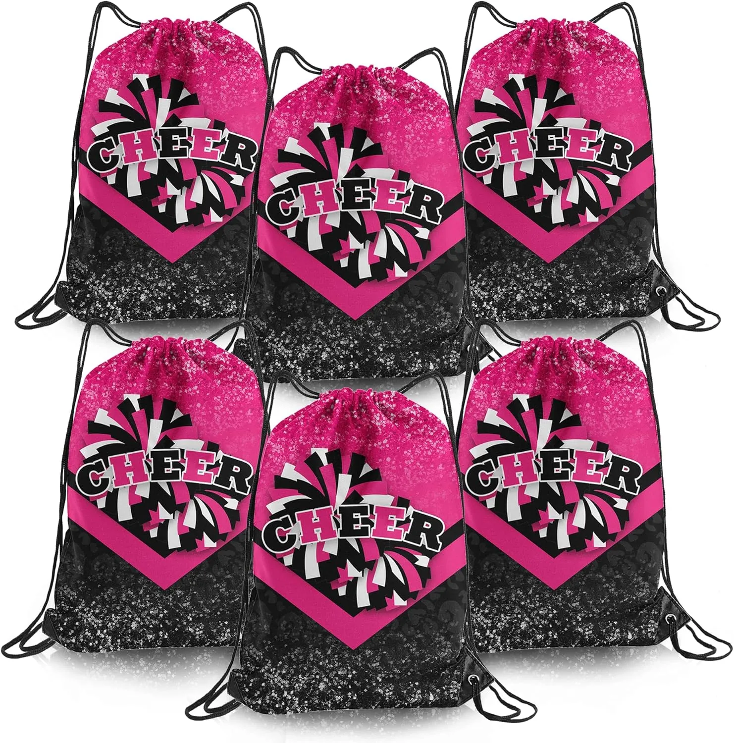 Cheer Drawstring Backpack 6Pcs Cheerleading Drawstring Gym Bag Cheer Accessories Cheerleader Gifts for Cheerleaders (Rose&Black)