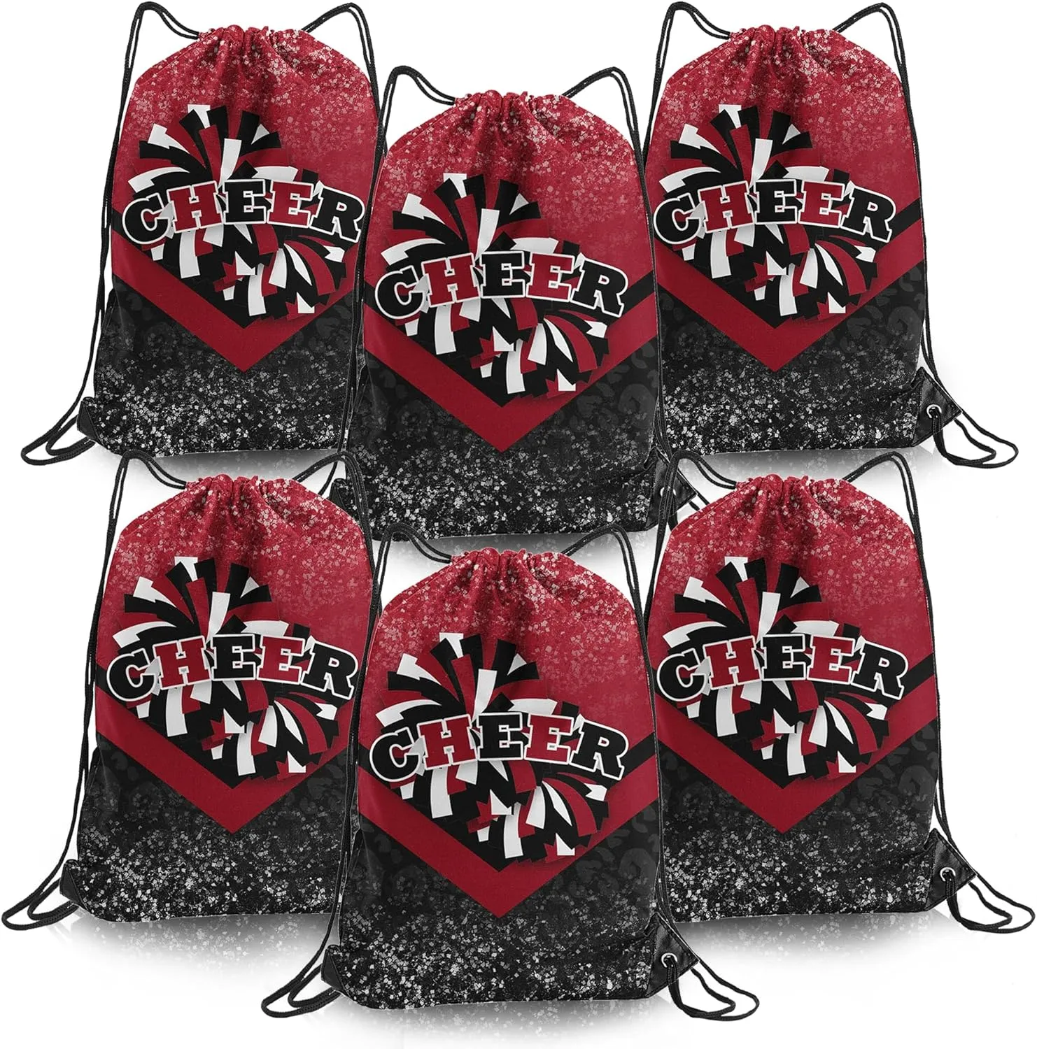 Cheer Drawstring Backpack 6Pcs Cheerleading Drawstring Gym Bag Cheer Accessories Cheerleader Gifts for Cheerleaders (Winered&Black)