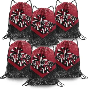 Cheer Drawstring Backpack 6Pcs Cheerleading Drawstring Gym Bag Cheer Accessories Cheerleader Gifts for Cheerleaders (Winered&Black)