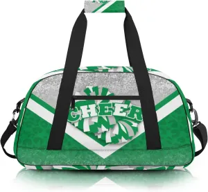 Cheer Duffle Bag for Cheerleaders, Cheerleading Gym Bag for Women, Carry on Weekender Bags, Travel Bag Duffel Bag (Silver&Green)