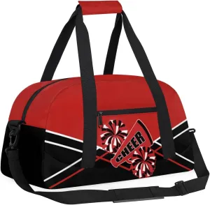 Cheer Kid Duffel Bag Collapsible Sports Gym Bags Travel Weekender Overnight Bag for Girls Boys Personalized Gymnastics Sleepover Bag Black Red