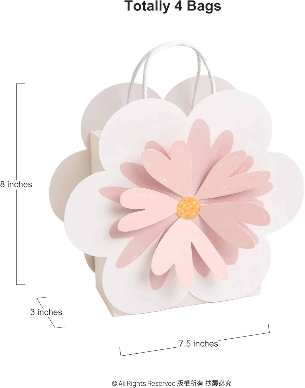 Cheerland Floral Gift Bags Pink Flower Goodie Daisy Treat Party Favor Bag with Handles for Woodland Baby Shower Spring Birthday Wedding Gender Reveal Tea Party Favor Decorations (Pack of 8)