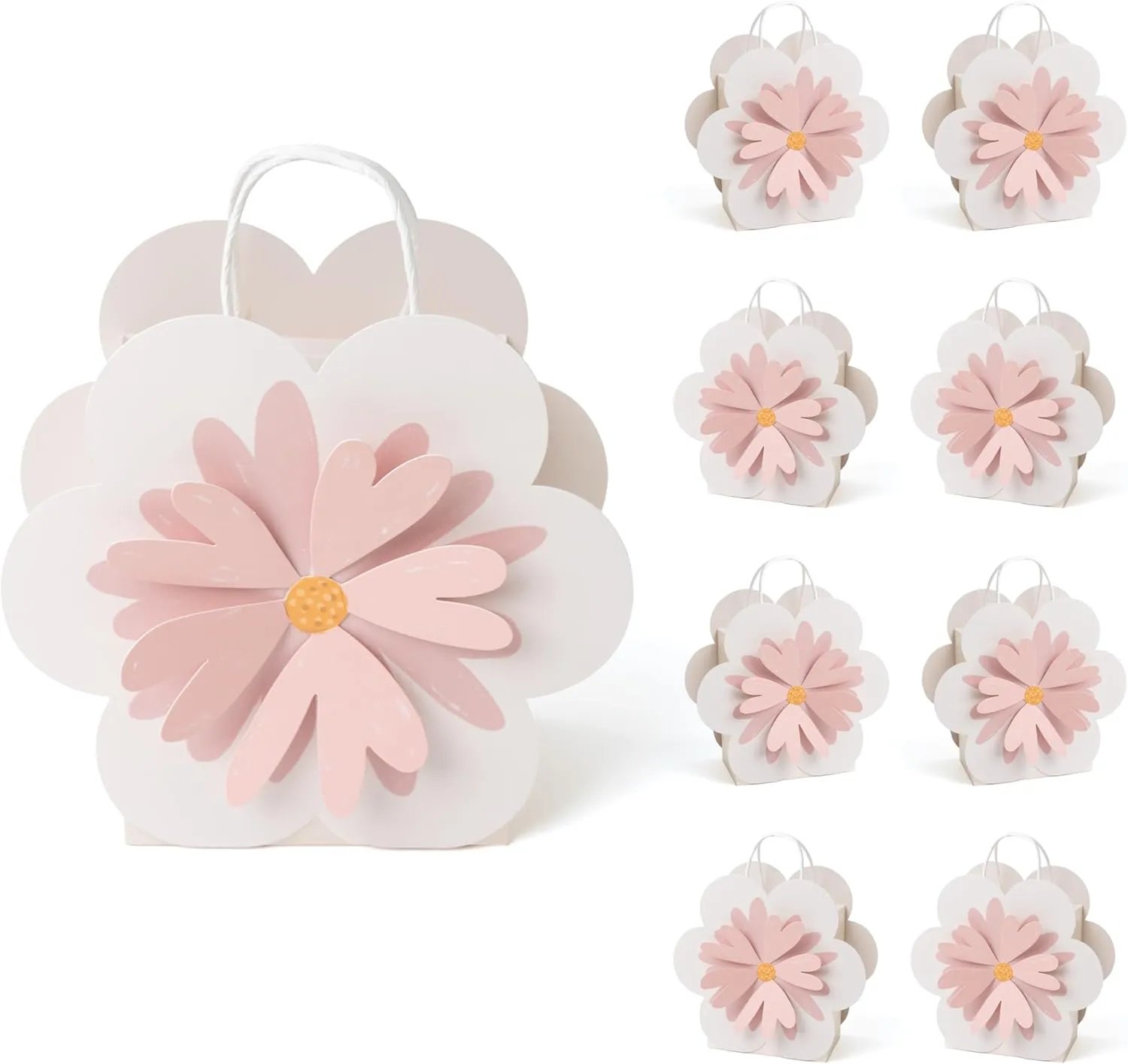 Cheerland Floral Gift Bags Pink Flower Goodie Daisy Treat Party Favor Bag with Handles for Woodland Baby Shower Spring Birthday Wedding Gender Reveal Tea Party Favor Decorations (Pack of 8)