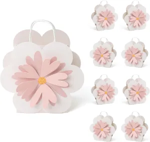Cheerland Floral Gift Bags Pink Flower Goodie Daisy Treat Party Favor Bag with Handles for Woodland Baby Shower Spring Birthday Wedding Gender Reveal Tea Party Favor Decorations (Pack of 8)