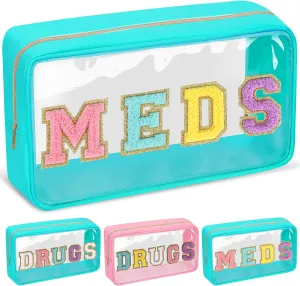 Chenille Letter Bag, Preppy Cute Small Medicine Pouch, Green Nylon Waterproof Portable Zipper Pouch, MEDS Storage Organizer for Patient Nurse