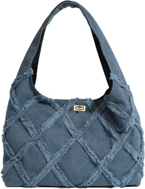 Chic Denim Canvas Shoulder Bag Summer Tote Bags For Women Casual Handbag Hobo Bag Trendy Purses Commuter Handbags Gift 2024