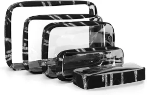 Chic Silver Glitter Drips Sparkle Black Transparent Storage Bag, 5-piece Makeup Bag Set White-style