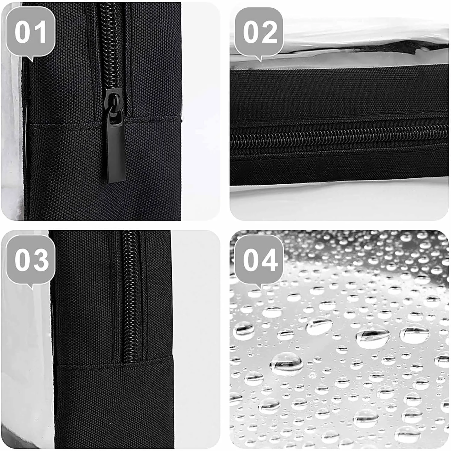 Chic Silver Glitter Drips Sparkle Black Transparent Storage Bag, 5-piece Makeup Bag Set White-style