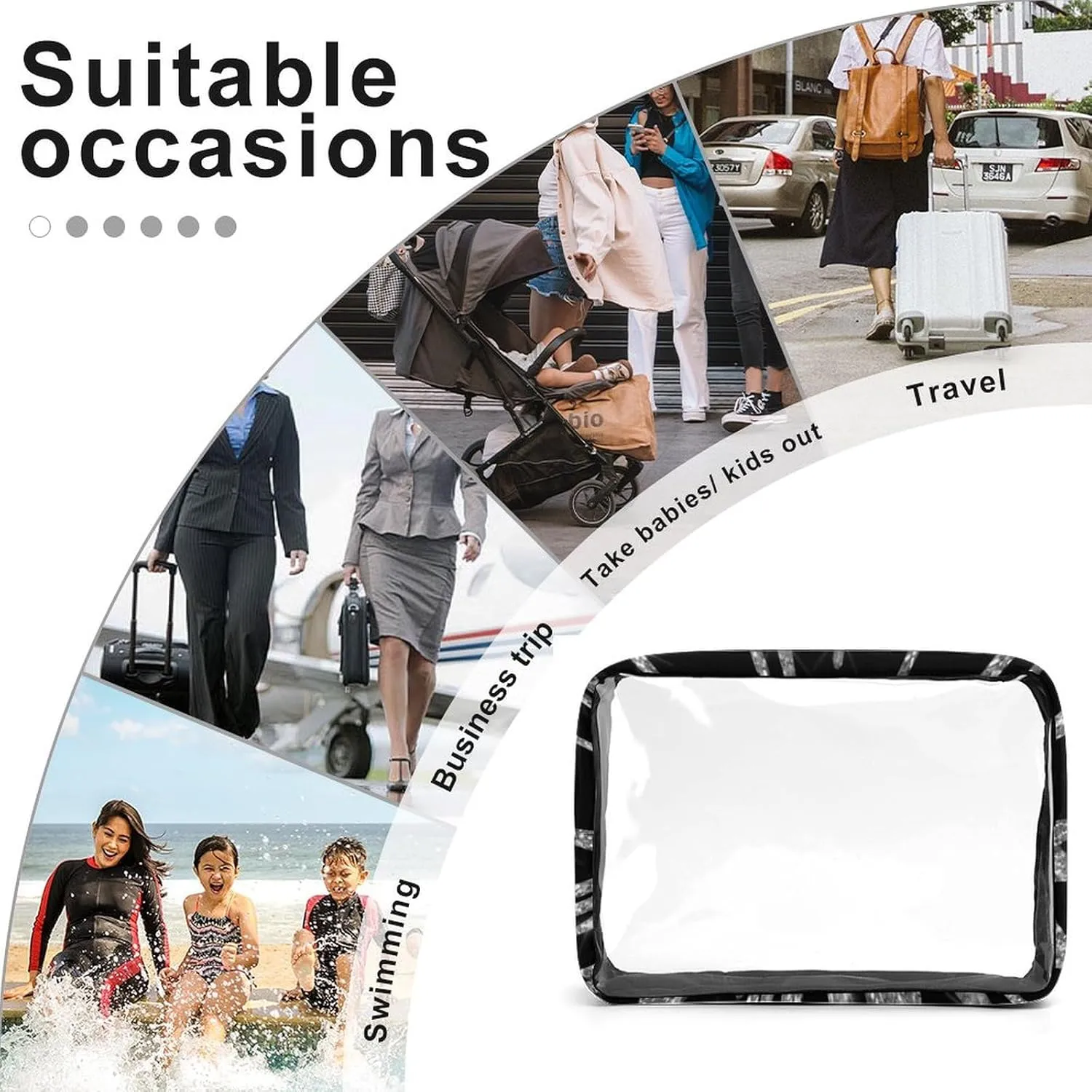 Chic Silver Glitter Drips Sparkle Black Transparent Storage Bag, 5-piece Makeup Bag Set White-style